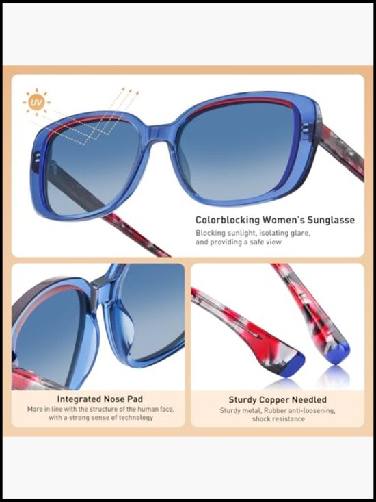 Women\'s Color-Block Acetate Sunglasses - Polarized TAC Lenses, UV Protection